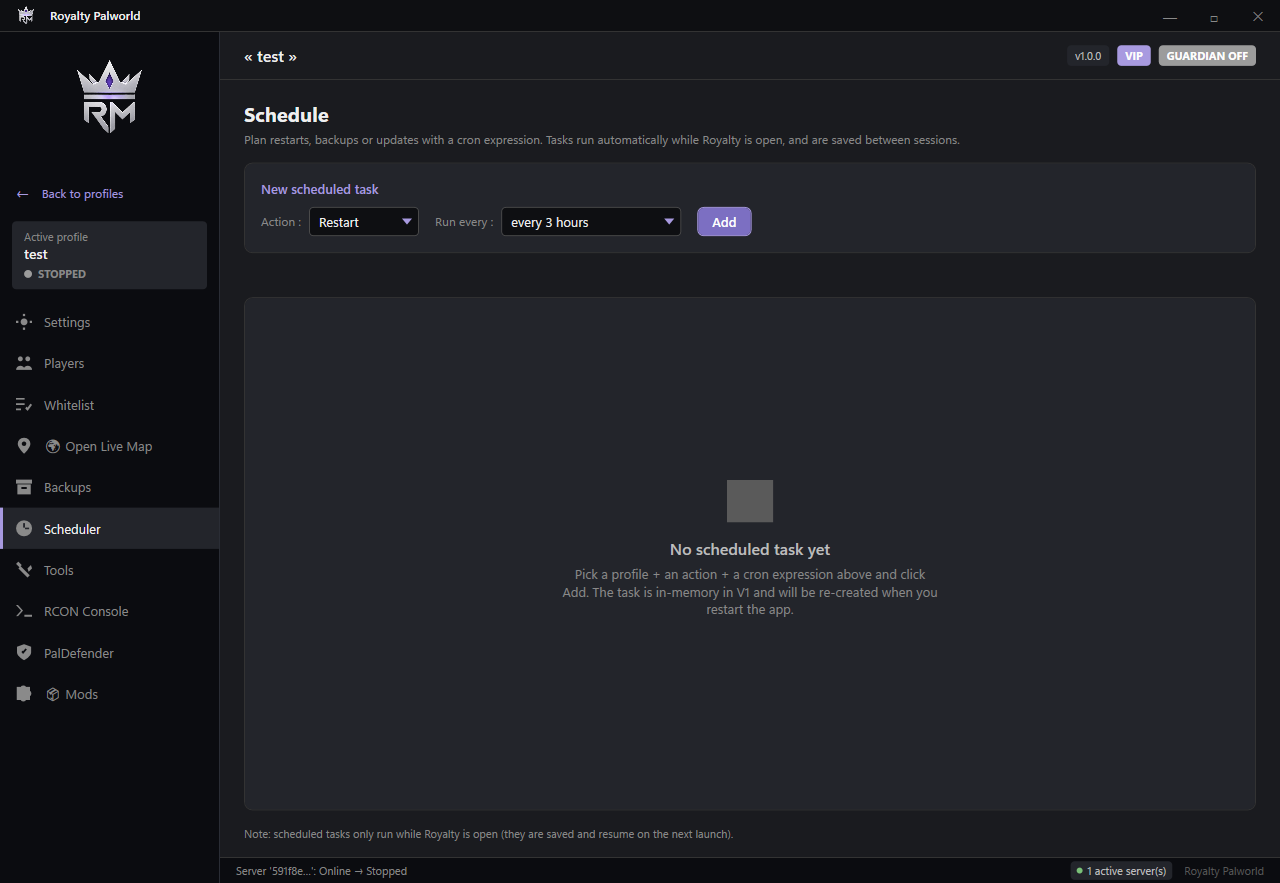Scheduler for restarts and backups